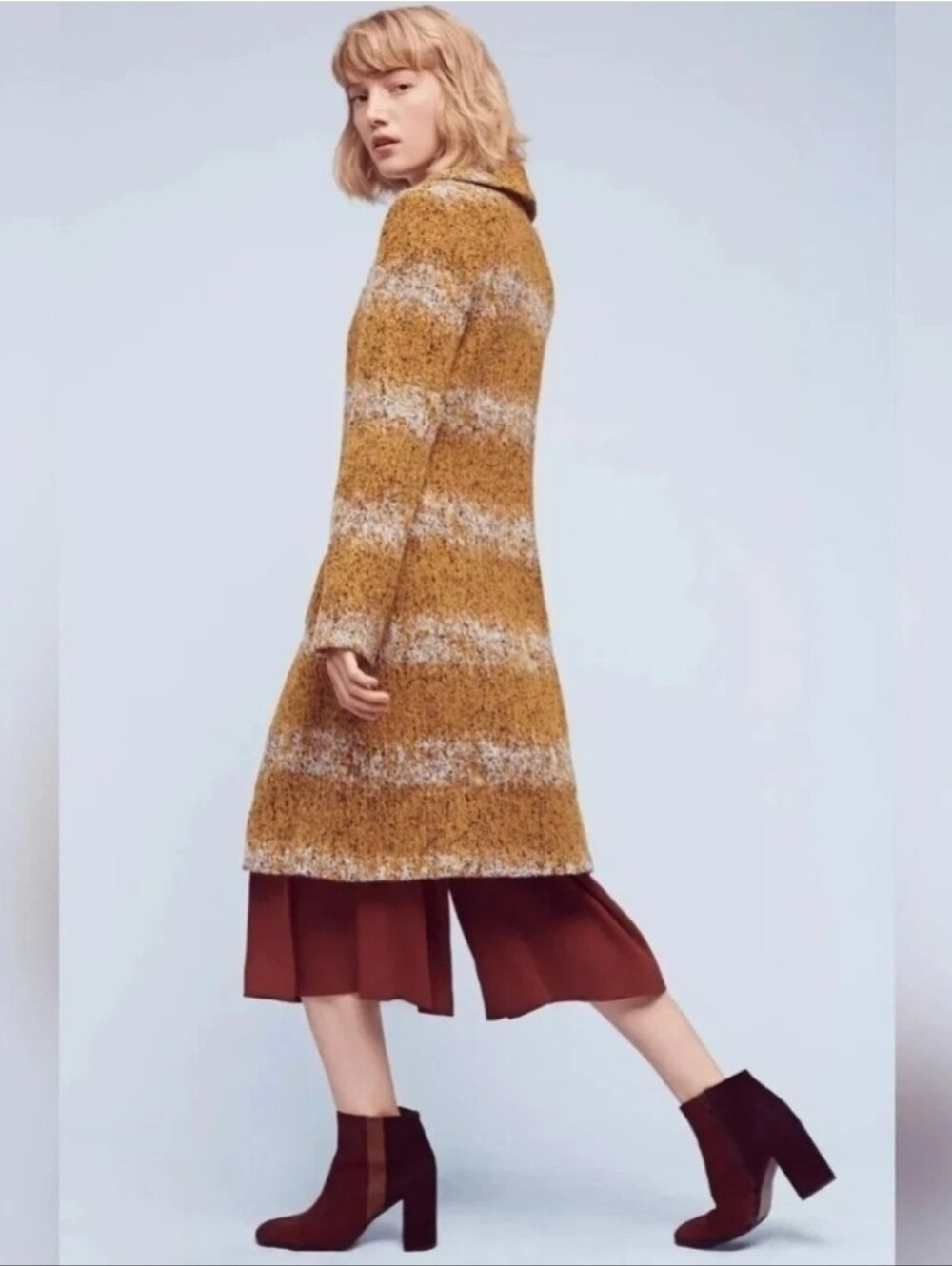 Anthropologie Tabitha Long Sweater Coat Women’s Medium Gold Button Wool  Harvest